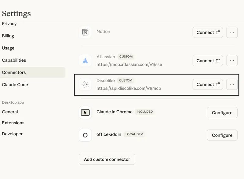 Click Connect next to DiscoLike